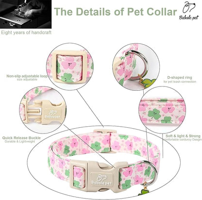 St Patricks Day Dog Collar for Giant Large Dogs - Cute Light Pink Shamrock Girl Dog Collars, Adjustable Irish Clover Puppy Collar with Quick Release Buckle XL