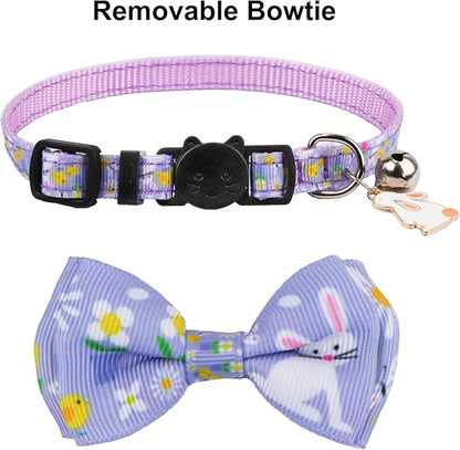 ADOGGYGO Easter Cat Collars with Bow Bell, Breakaway Kitten Bowtie Collar Red Purple Eggs Rabbit Easter Collars for Girl Boy Cats Kittens