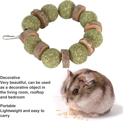 Wood and Straw Chew Toys, Edible and Non, Promote Teeth, Nutritious, for Small Animals Like Hamsters and Rabbits (Wooden Piece Round Ring)