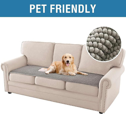 H.VERSAILTEX Plush Chenille Couch Cover for 3 Cushion Couch Anti Slip Washable Sofa Slipcovers Soft and Durable Furniture Protector for Dogs Cats Kids (27.5" x 82", Dove)