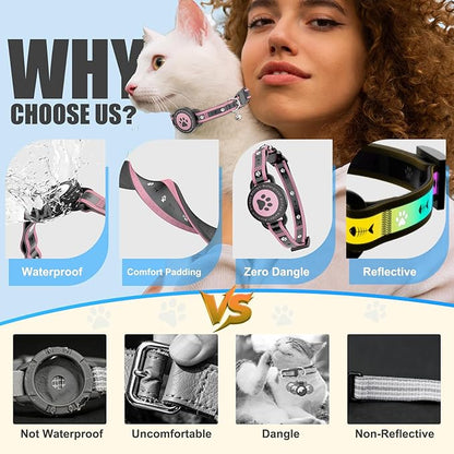 Airtag Cat Collar Breakaway, Reflective Cat Collar with AirTag Holder and Bell, Compatible with Apple Air Tag, Comfortable Padding, Adjustable, Durable (Pink, S)