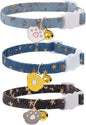 Cat Collar Breakaway with Bells,3 Pack Safety Adjustable Pet Collars,Ideal for Girl Boy Kittens. (Blue Black Starfish)