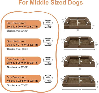 Large Dog Bed Orthopedic Washable: Beds Bolster XL Bed Big XLarge Dogs Egg Crate Foam Couch Sofa Waterproof with Removable Cover - Dark Coffee