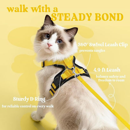 rabbitgoo Cat Harness and Leash for Walking, Escape Proof Soft Adjustable Vest Harnesses for Cats, Easy Control Breathable Reflective Strips Jacket, Yellow, XXS