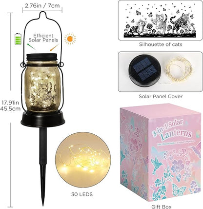 kyoryuger Cat Gift for Women Cat Gifts Solar Lantern, Cat Solar Lights Outdoor Cat Lover Gifts for Women Men Cat Lovers Gifts Hanging Cat Lanterns for Yard Garden Decor Waterproof Lantern Torches