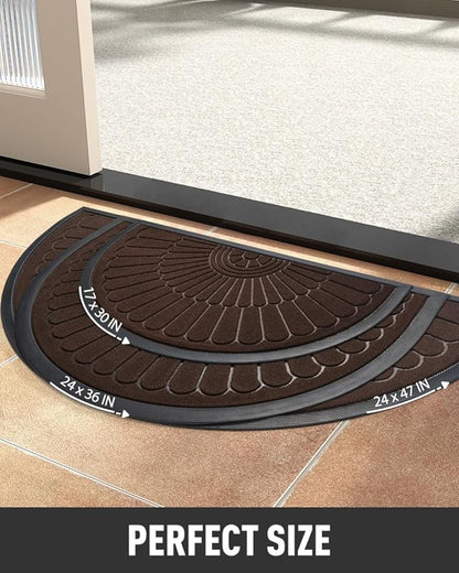 tchdio Door Mat Outdoor Indoor Entrance Doormat-Semicircular Durable Rubber Non Slip Front Door Mat for Outside Inside Entry Entryway Dirt Trapper WelcomeMat for Muddy Paws and Shoes-Brown 24”x47”