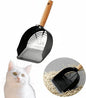Chinshwehaw Premium Stainless Steel Cat Litter Scoop-Triple Guard Walls&Non-Stick Design,Silver,Flat Shovel Head Design Solid Deep Edge Wood Handle,Dual Hooks 1Pack,6.1x5.3inch (Black Long Strip)