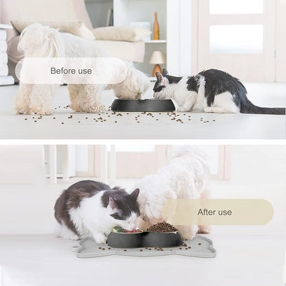 Coomazy Thicker Non-Slip Silicone Dog Mat with Raised Edge - Waterproof, Prevents Food Spills and Water Runoff (Gray, Medium)