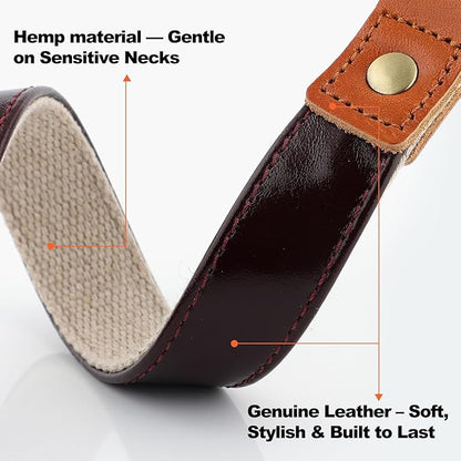 Plutus Pet Genuine Leather & Hemp Dog Collar – Adjustable Heavy Duty Pet Collar with Quick Release Metal Buckle, Soft & Stylish for Puppy and Small, Medium, Large Dogs (Copper Brown, L)