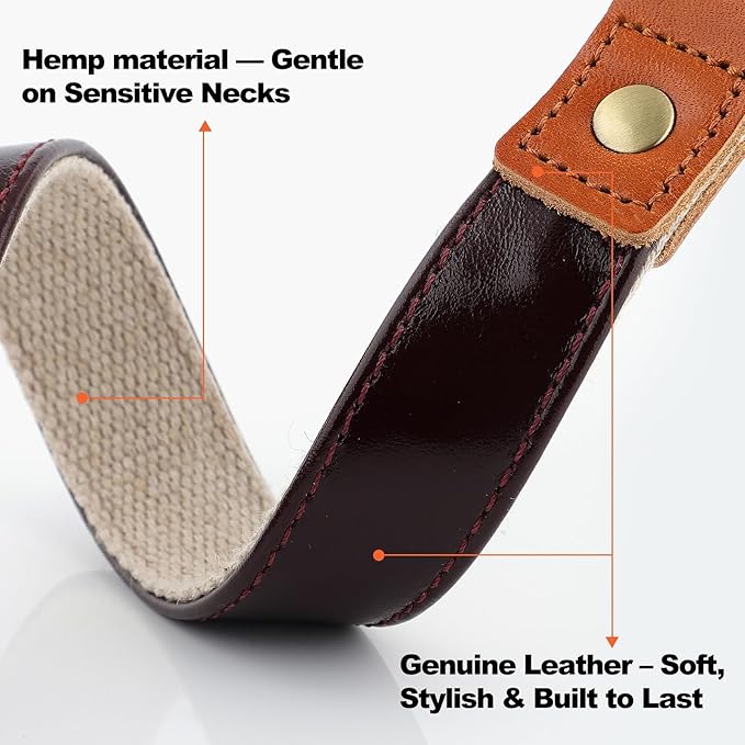 Plutus Pet Genuine Leather & Hemp Dog Collar – Adjustable Heavy Duty Pet Collar with Quick Release Metal Buckle, Soft & Stylish for Puppy and Small, Medium, Large Dogs (Copper Brown, XS)