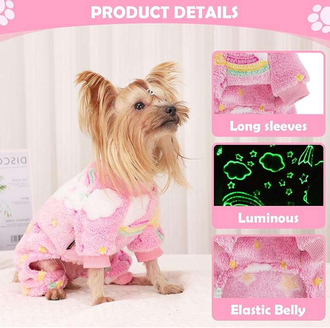Dog Pajamas Pjs Small Girl, Winter Sweater Cute Extra Small Puppy Clothes, 4 Legs Fleece Dog Sweater Jumpsuit, Soft Doggie Onesies Pet Apparel Outfits for Chihuahua Yorkie, Pink, Small