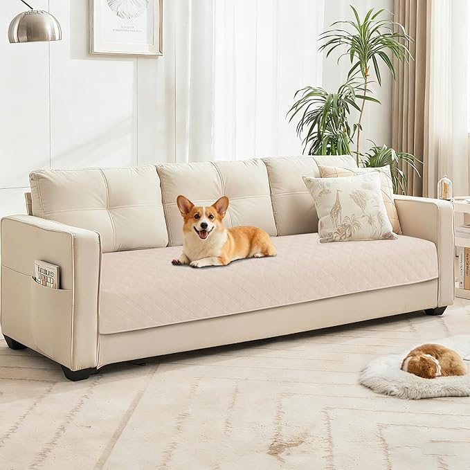 Waterproof Dog Bed Cover, Non-Slip Dog Blanket for Couch, Couch Covers for Dogs Washable, Pet Blanket for Furniture, Pet Bed Mat for Sofa, Car, Pet Supplies (82x102 Inch, Beige)