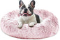 JOLLYVOGUE Calming Dog Bed Medium Size Dog, Anti-Anxiety Donut Medium Pet Bed, 27 inches Fluffy Faux Fur Round Cat Bed (Smoke Pink)
