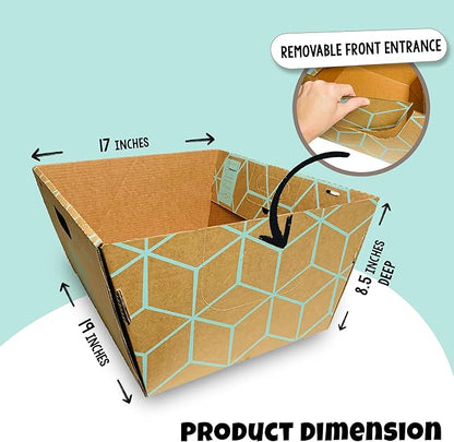 Cats Desire Disposable Litter Box No Plastic Solution (10 Tray) w/ Low Entry & Enclosed Box - Teal on Natural Brown, Made in USA Woman Owned, 19"L x 17"W x 8.5"H tray - 19"L x 17"W x 17"H enclosed box
