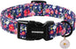 DOGWONG Blue Flower Dog Collar, Cute Adjustable Floral Collar, Girl Female Dog Collar with Strong Plastic Buckle for Small Medium Large Dogs,L