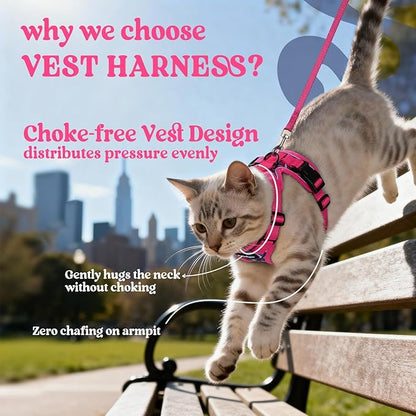 rabbitgoo Cat Harness and Leash for Walking, Escape Proof Soft Adjustable Vest Harnesses for Cats, Easy Control Breathable Reflective Strips Jacket, Coconut Fuchsia,M