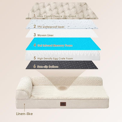EHEYCIGA Extra Large Dog Bed Othorpedic, Memory Foam XL Dog Bed with Washable Removable Cover, Waterproof Pet Sofa Couch XLarge Size Dogs with Nonskid Bottom, 44x32x6.5, Beige