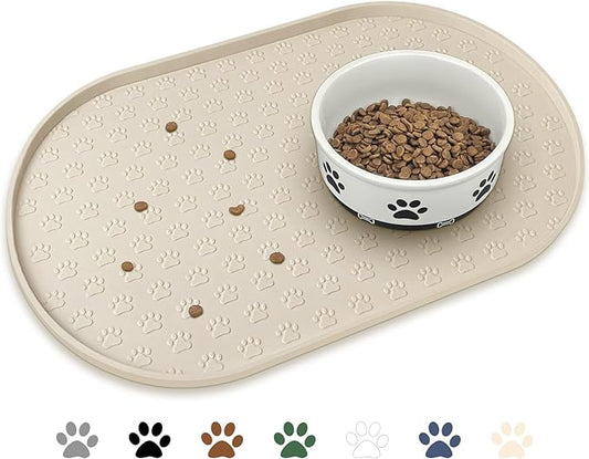 KPWACD Pet Feeding Mat for Dogs and Cats, Silicone Dog Placemat Non-Slip Waterproof Bowl Mats Prevent Food and Water Overflow, High-Lips Puppy Dish Tray Mat Suitable for Large Medium Small Pets, Beige