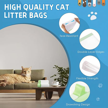 60 Count Cat Litter Box Liners Bag Compatible with Meo Want Self-cleaning Cat Litter Box MW-SC01 MW-SC02 MW-LR01, Leak-Proof Drawstring Bags - Heavy Duty Replacement Liners 18" x 12.6"