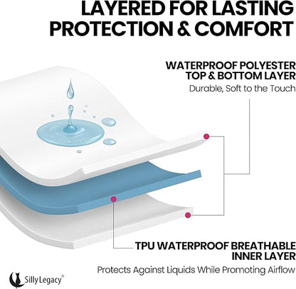 SILLY LEGACY Thin Reversible Waterproof Protective Cover or Liner for Bed or Couch (King Size, 100 x 96 inch), for Dogs and Cats, Babies; Incontinence, Dirt, Drool