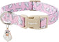 Faygarsle Pink Ghost Pattern Dog Collar with Charm, Halloween Pet Necklace, Adjustable Collar for Small Medium Large Dogs XS