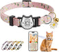 Cute Floral Breakaway Cat Collar with QR Code ID Tag, Soft Cotton Adjustable Kitten Collar with Bell, Personalized Scan ID for Cats, Daisy Pattern,Flower Pendant (Pink)