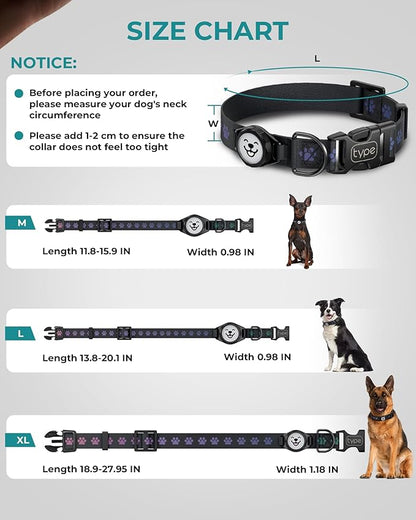 Dog Collar with Airtag Holder, IP67 Waterproof Reflective AirTag Dog Collars for Medium & Large Dogs, Adjustable Pet Collar with Twist-Lock Holder & Green Glow for Night (L, 13.8"-20.1", Black)