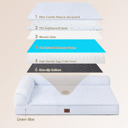 EHEYCIGA Memory Foam Dog Bed Large Size Dogs, Orthopedic Dog Bed Large with Washable Removable Cover, Waterproof Pet Sofa Couch with Nonskid Bottom, 36x27x6, Washblue