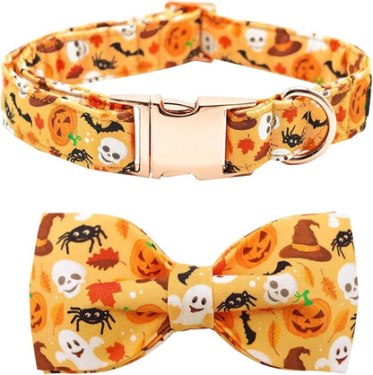 Halloween Dog Collar, Pet Collar Bow Fall Pet Collar Girl Boy Holiday Collar Gift Bow Cute Soft Puppy Collars for X-Small Puppy