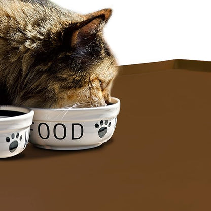 Dog Food Mat,Silicone Waterproof Food Tray,Non Slip Pet Bowl Mats Placemat,0.6" Raised Edge,Suitable for Most Small and Medium Sized Pets,24" x 16"