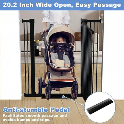 40.5" Extra Tall Baby Gate No Drill, 54.7"-60.2" Extra Wide Dog Pet Gate Indoor Outdoor, Safety Child Toddler Gate, Metal Tension Auto Close No Climb Fence Pet Cat Gate for Stairs, Black