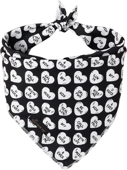 ARING PET Valentine's Day Dog Bandana, Cute Black White Pet Bandanas Scarf Triangle Bibs Handkerchief for Puppy Small Medium Large Boy Girl Dogs-L