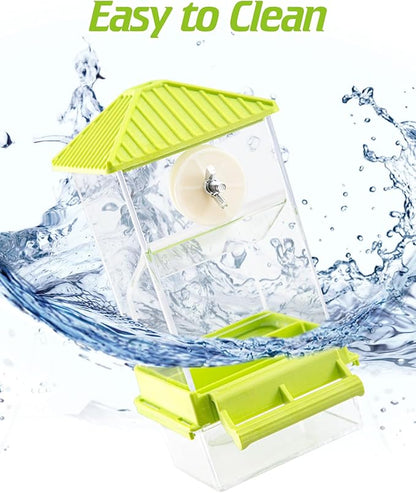 BNOSDM No Mess Automatic Bird Feeder 2 Pcs Anti-Splash Bird Feeder Acrylic Transparent Food Container Parrot Cage Accessories for Parakeets Budgies Lovebirds Cockatoos Conures Finches (Green)