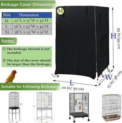 Bird Cage Cover Good Night for Medium Cage with Zipper, Bird Universal Pet Cover Good Night for Cats, Mink, Totoro, Parakeet, Parrot and Small Animals, Medium (20" L x 15" W x 39" H)