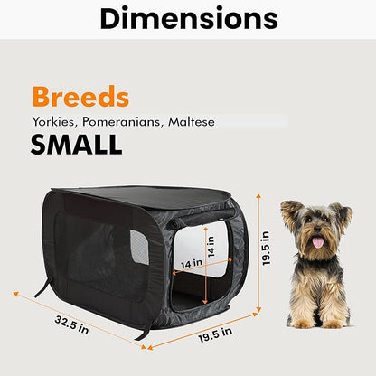 Beatrice Home Fashions Portable, Collapsible, Pop Up Kennel Travel Cat and Dog Crate, 32.5" L x 19.5" W x 19.5" H, Black