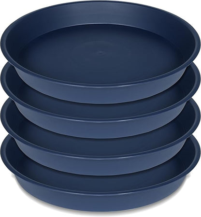 4 Pack of 14 inch Plant Saucers Bird Bath Bow Round, Plastic Plant Saucer Tray for Pots, White Planters for Indoor Plants, Plant Trays for Planter 12-15" (14", Blue)