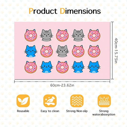 Cat Feeding Mat 24x16 inch Donut Cat Print Pet Bowl Placemat Non Slip Floor Mat for Food and Water Indoor Kitty Feeding Station Cute Meal Pad for Small Pets Kitchen Use
