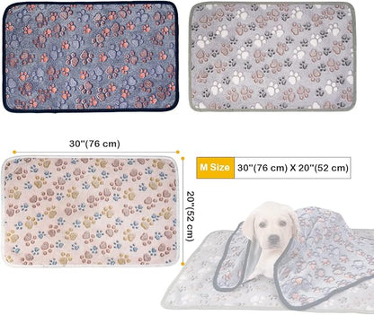 Dono 1 Pack 3 Dog Blankets, Soft Fluffy Fleece Pet Blanket Warm Sleep Mat Paw Print Design Puppy Kitten Throw Blankets Doggy Blanket for Dogs