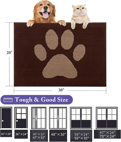 Buganda Dog Door Mat for Muddy Paws, Absorbent Dirt Trapper Non Slip Indoor Doormats, Washable Low-Profile Mat for Mud Dogs, Entryway Carpet for Inside Floor (48x30 Inches, Brown)