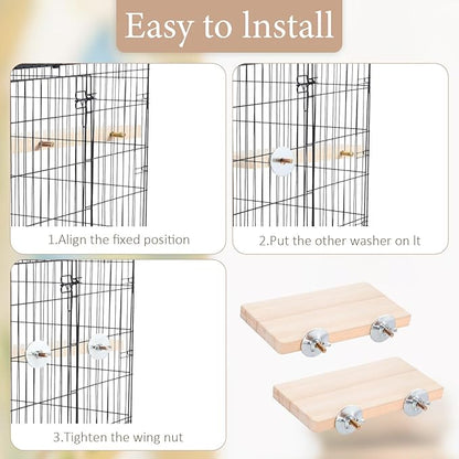 2PCS Bird Perch Platform Flat, 5.9 × 3.14 Inches Bird Cage Platform Birds Perch Stand Platforms Rectangle Stand Perches Shelf with Stainless Steel Washers for Cockatiel Rat Hamster Guinea Pig Conure