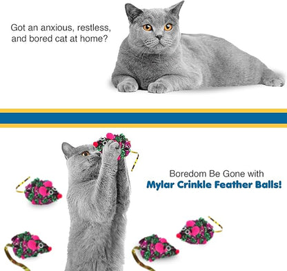 SunGrow 12 Pack Cat Crinkle Mice, 6x1.5 Inch Mice for Indoors, Keep Your Feline Energetic & Excited with Vibrant Colors, Lightweight Design for Long-Lasting Fun, Perfect for Playtime