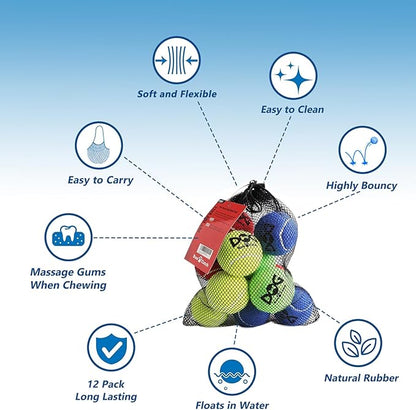 Tennis Balls for Dogs - 12 Pack 2.0'' Durable Non-Toxic Outdoor Dog Toys Balls with Mesh Bag, SGS Certified, Colorful Fetch Toys, Small Breeds (Non Squeaky)