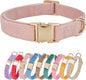 Soft Cotton Dog Collar with Metal Buckle Adjustable Heavy Duty Comfy Corduroy Collars for Small Medium Large Dogs,Light Pink,Large