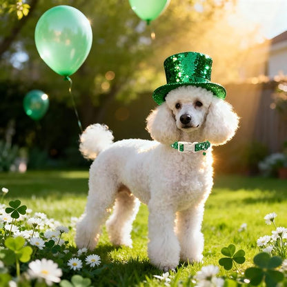St. Patrick's Day Dog Collar for Medium Dogs - Bold Green Lucky Clover Dog Collars, Cute Irish Party Shamrock Puppy Collar, Lightweight Adjustable St. Patricks Day Pet Collars M