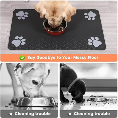 Pet Feeding Mat-Absorbent Pet Placemat for Food and Water Bowl, with Waterproof Rubber Backing, Quick Dry Water Dispenser Mat for Dog and Cat (27"x17", Christmas)