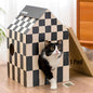 Cardboard Cat House with Scratch Pad & Catnip, Cat Play Scratching House for Indoor Hideaway Furniture, Heavy Duty Sturdy Cardboard Scratcher, Easy to Assemble Birthday Gift, Medium