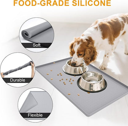 Mofason Pet Food Mat Waterproof Dog Mat 24”x16” Large – 0.5” inch Raised Edge,Pet Silicone Feeding Placemat Water Bowl Tray for Floors, Nonslip Washable Dog Mat for Food and Water