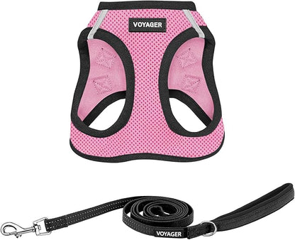 Best Pet Supplies Voyager Step-in Air All Weather Mesh Harness and Reflective Dog 5 ft Leash Combo with Neoprene Handle, for Small, Medium and Large Breed Puppies - 1Pink Base, XL
