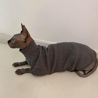 Sphynx Cats Shirt Cat Turtleneck Cotton Sweater Pullover Kitten T-Shirts with Sleeves Cat Pajamas Jumpsuit for Sphynx Cornish Rex, Devon Rex, Peterbald (XX-Large (Pack of 1), Deep Grey)