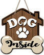 Dog Inside Front Door Sign, Doghouse Bone Paw Prints Wood Door Hanger Outdoor Outside Porch Decor, Farmhouse Wooden Wreath Indoor Wall Hanging Decoration Pet Owner Lover Gift
